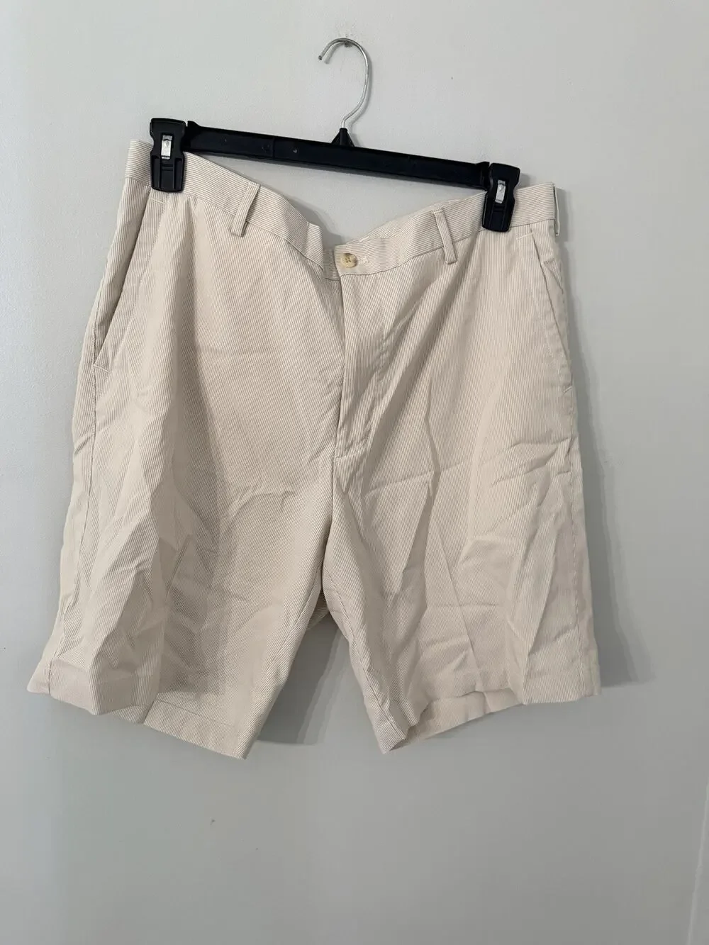 Peter Millar Size 38 Crown Sport Striped Flat Front Shorts Polyester Beige